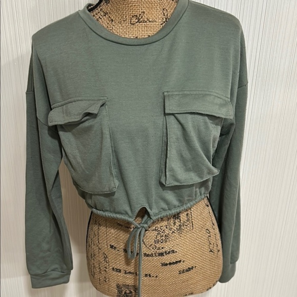 Love J Sage Green Crop Top with Pockets